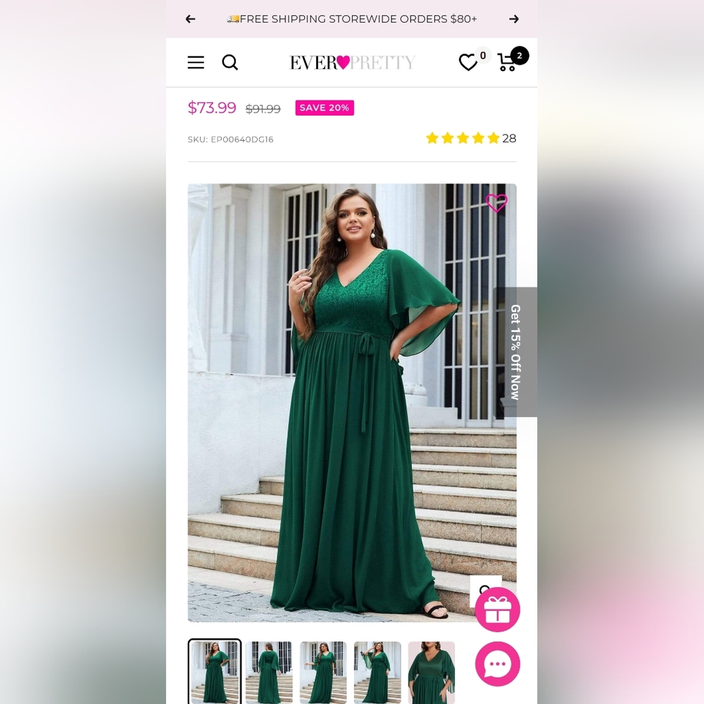 Everpretty Ever Pretty hunter emeral green size 22 dress.